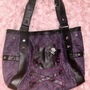 Gothic Hello Kitty Black and Purple Skull Tote purse